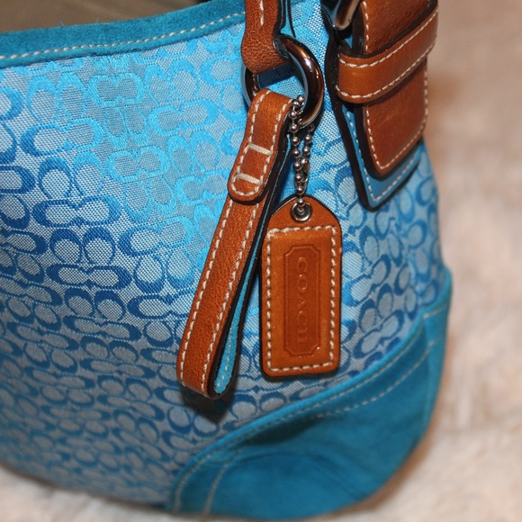Coach Handbags - COACH 1460 Blue Jacquard & Leather Hobo Purse